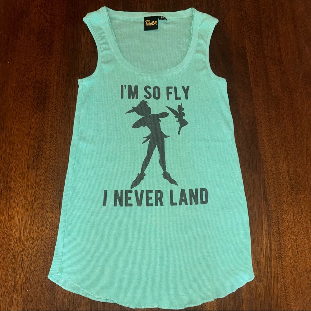 Disney Tinker Bell Light Green Teal Tank Top Size Medium I’m so fly I never land